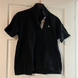 GUC for age Black Burberry Polo with signature trim collar